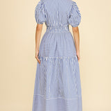 Striped Tiered Maxi Dress - Blue