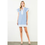 THML Breezy Blue Flutter Sleeve Dress