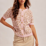 Animal Print Short Sleeve Cardigan