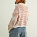 Rose & White Stripe Cardigan