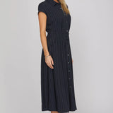 Navy Stripe Dress w/Waist Tie
