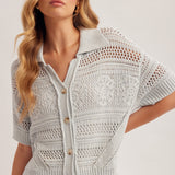 Light Blue Crochet Polo Sweater