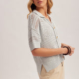 Light Blue Crochet Polo Sweater