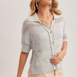 Light Blue Crochet Polo Sweater