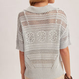 Light Blue Crochet Polo Sweater