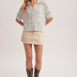 Light Blue Crochet Polo Sweater