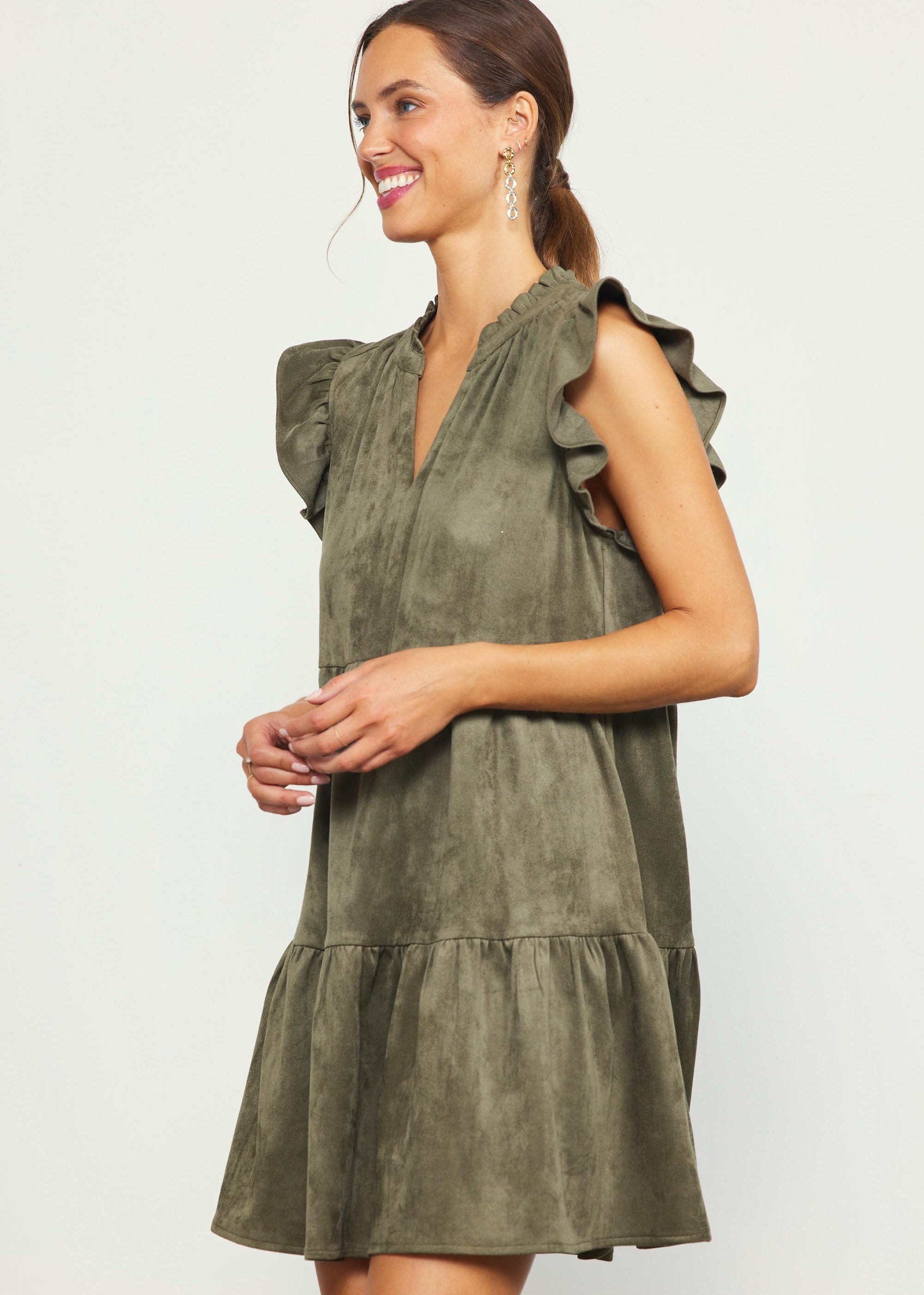 Olive Faux Suede Dress