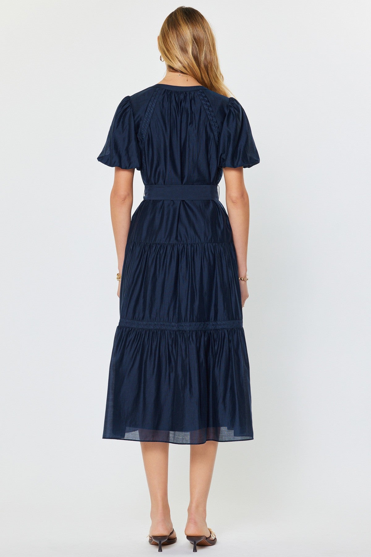 dark blue puff sleeve dress Navy Square Neck Puff Sleeve Mermaid Long Formal Dress Modsele