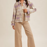 Lavender Brushed Plaid Cropped Jacket