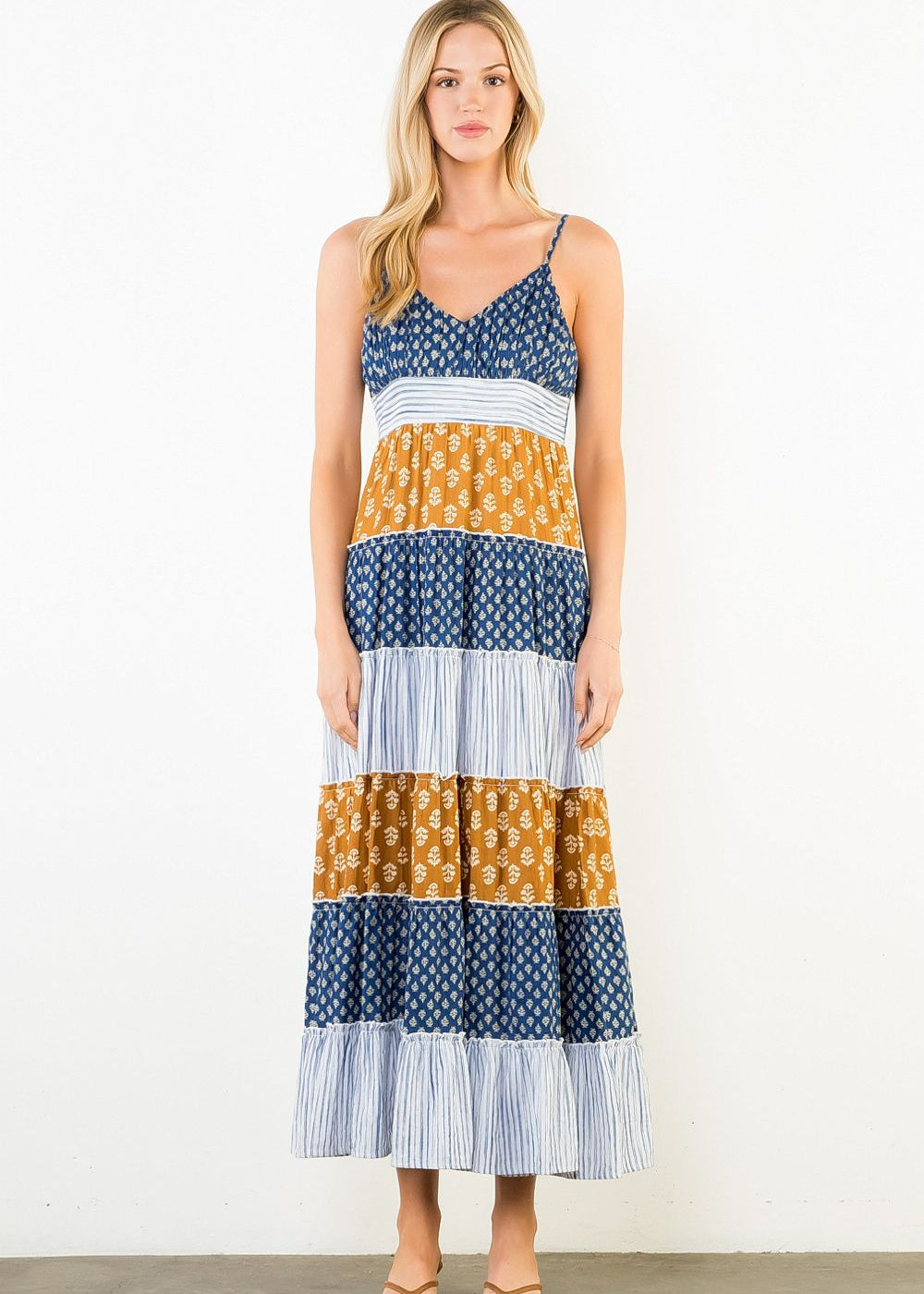 thml clothing maxi dress Blue Floral FIT TIP THML Patchwork Breeze Maxi Dress