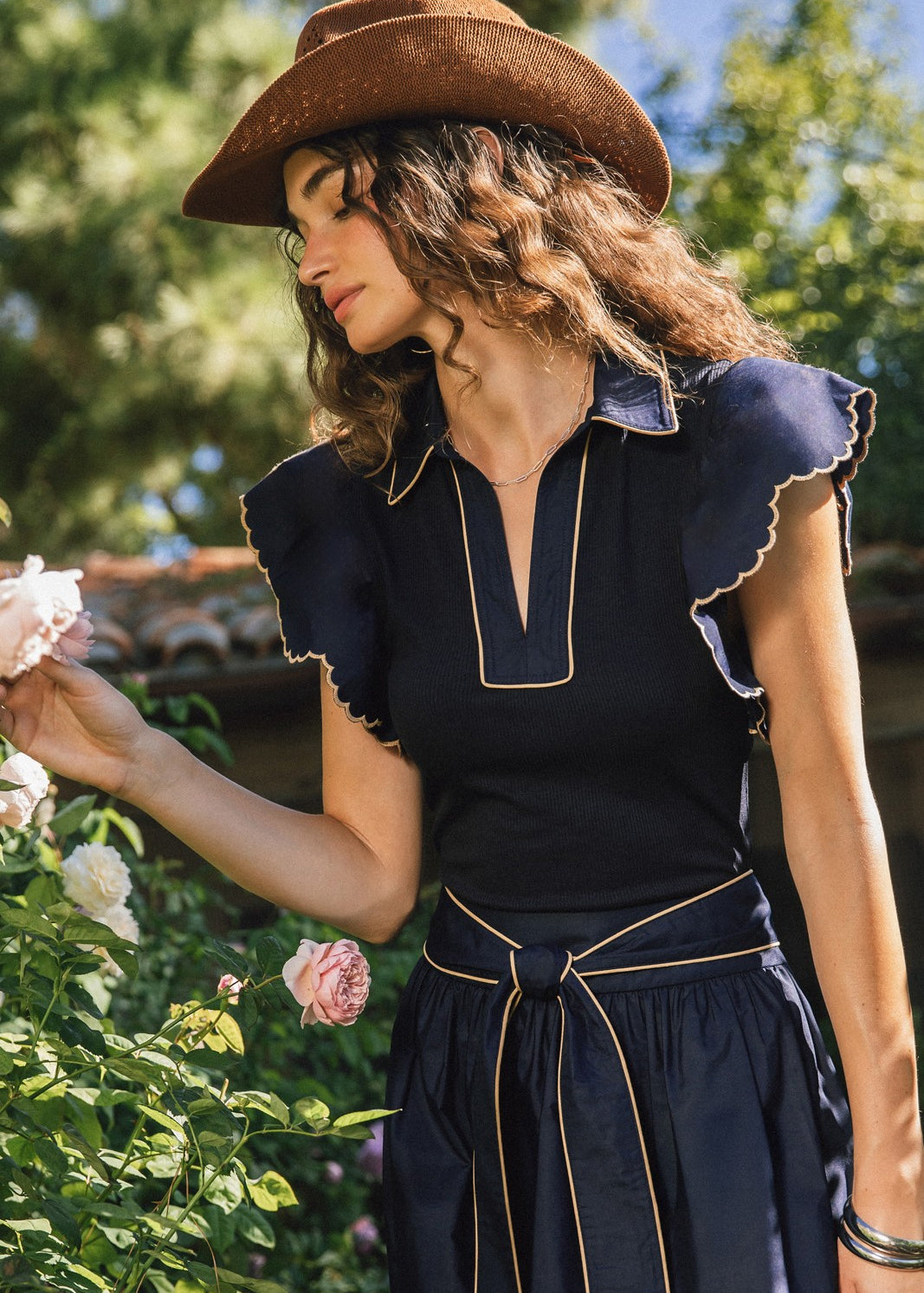 Flutter Sleeve Navy Top