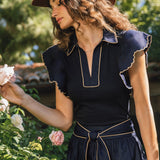 Flutter Sleeve Navy Top