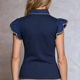 Flutter Sleeve Navy Top