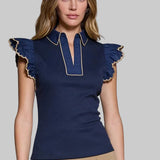 Flutter Sleeve Navy Top