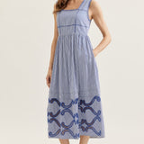 Striped Midi Dress with Square Neck