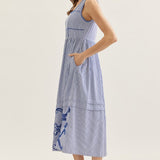Striped Midi Dress with Square Neck