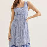 Striped Midi Dress with Square Neck
