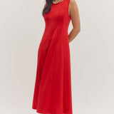 Solid Midi Dress - Red