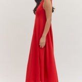 Solid Midi Dress - Red