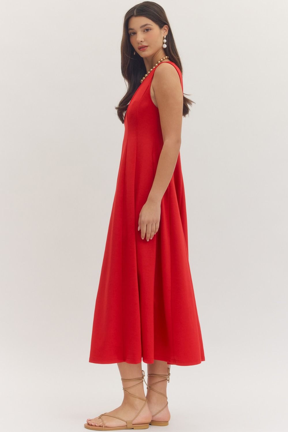 casual red midi dress Dezsed Women's Summer Short Sleeve Midi Dress Casual V Neck Hollow Out Eyelet Ruffle A Line Long Cocktail Party Dresses Red 2XL