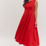 Solid Midi Dress - Red