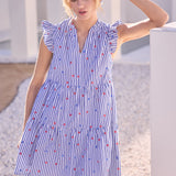 Striped Dress with Star Embroidery