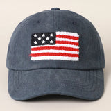 American Flag Chenille Patch Baseball Cap - Navy