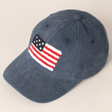 American Flag Chenille Patch Baseball Cap - Navy