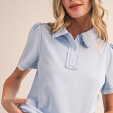 Powder Blue Polo Knit Top