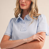 Powder Blue Polo Knit Top