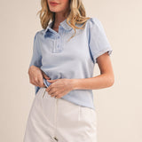 Powder Blue Polo Knit Top