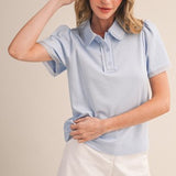 Powder Blue Polo Knit Top