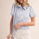 Powder Blue Polo Knit Top