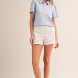 Powder Blue Polo Knit Top
