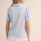 Powder Blue Polo Knit Top