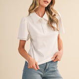 White Polo Knit Top
