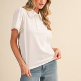White Polo Knit Top