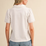 White Polo Knit Top