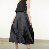 Pleated Skirt Dress -Black