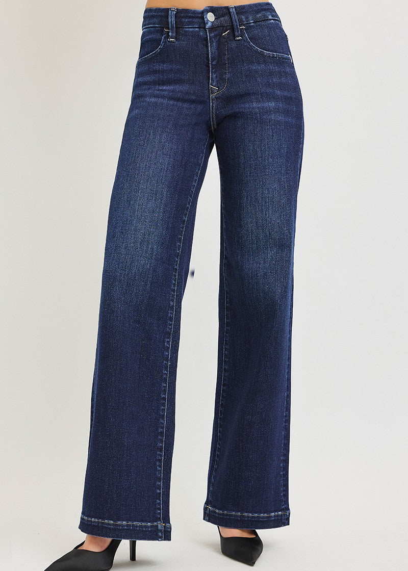 Mid Rise Wide Leg Jeans - Dark