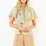THML Mint Floral Top with Tie Neck