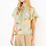 THML Mint Floral Top with Tie Neck