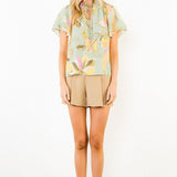 THML Mint Floral Top with Tie Neck
