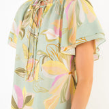THML Mint Floral Top with Tie Neck