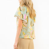 THML Mint Floral Top with Tie Neck