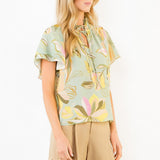 THML Mint Floral Top with Tie Neck