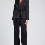 Satin Pintucked Trouser - Black