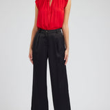 Satin Pintucked Trouser - Black