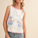 White Scalloped Embroidered Top