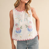 White Scalloped Embroidered Top
